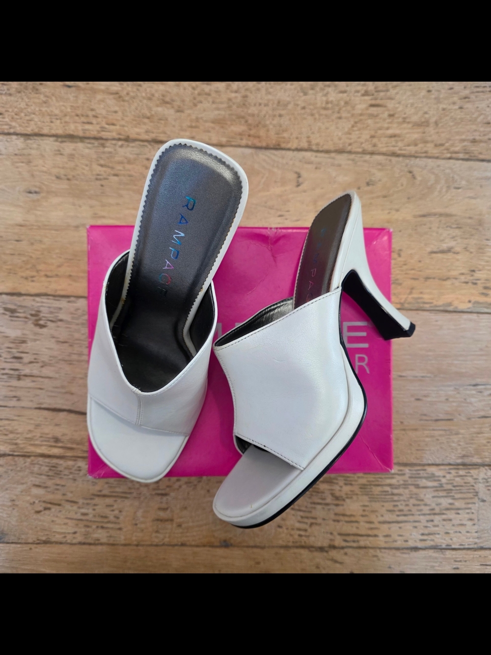 90's Vintage y2k Rampage White Open-Toe Slide Heels Women’s Mules